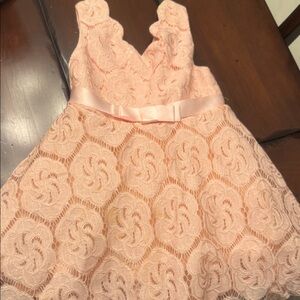 Source Unknown Peach Lace Dress with Satin Waist Bow